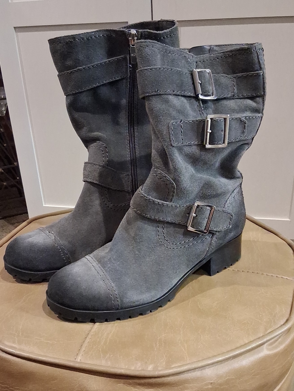 Marc Fisher Gray Suede Buckle Mid-Calf Boots